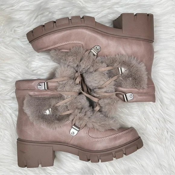 XOXO Odonna Taupe Lace Up Fur Buckle Ankle Booties 9.5 - Picture 8 of 12